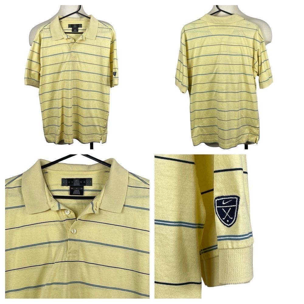 Nike‎ Golf Yellow & Striped Light Cotton Polo Medium